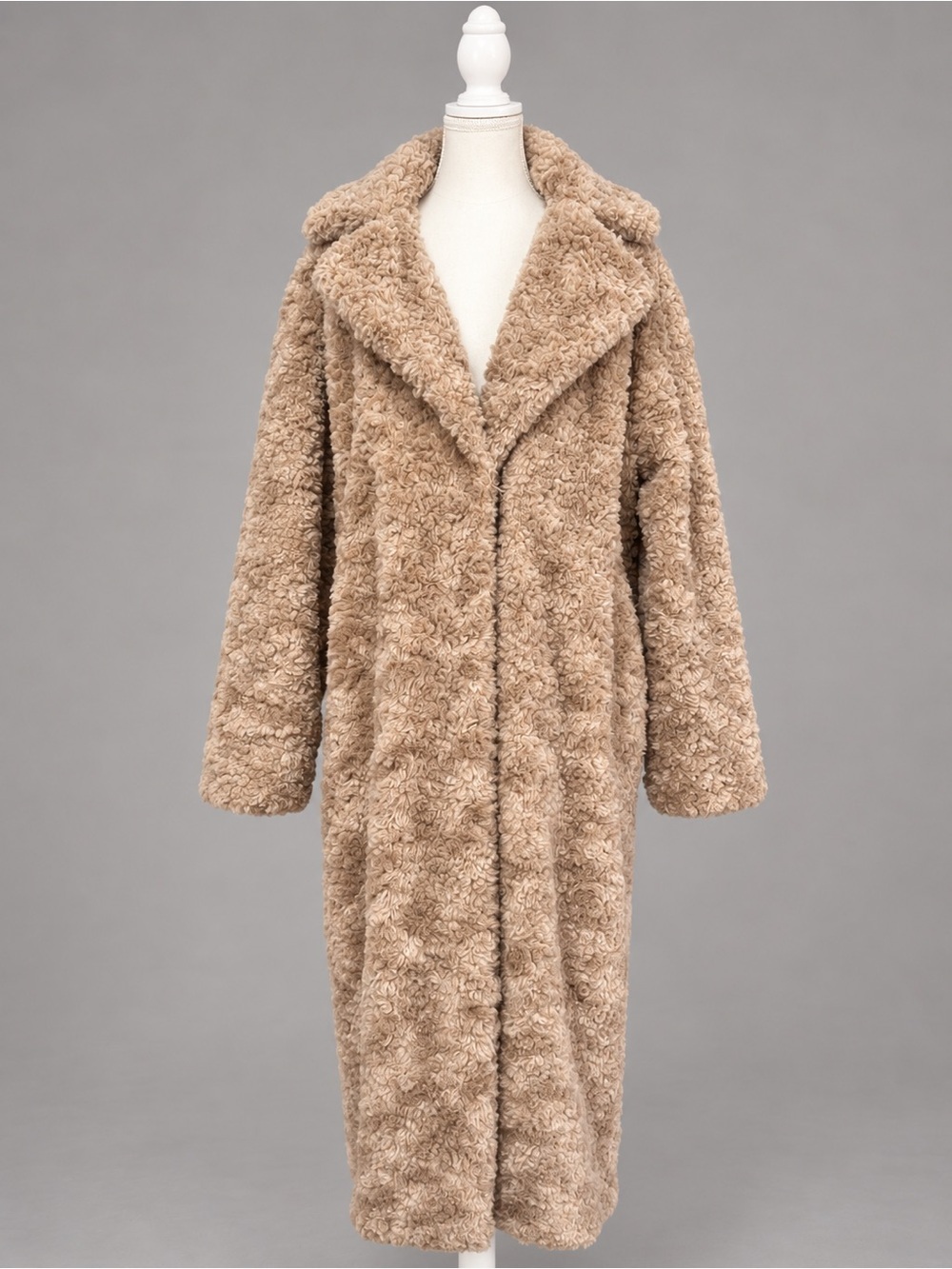 Elie Tahari Tan Curly Faux Fur Teddy Bear Long Maxi Coat Size L
